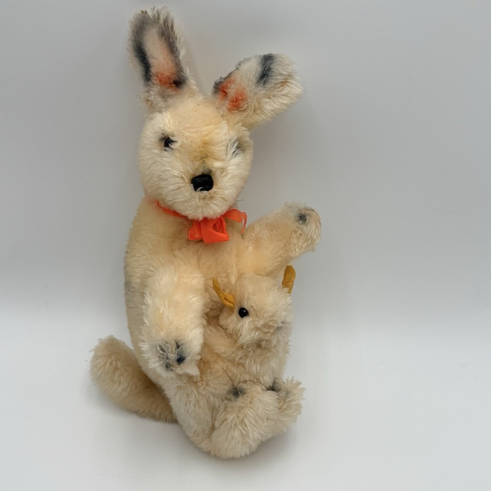 Gund Kangaroo & Joey Plush 11" Vintage Korea Bendable Ears Stuffed Animal RARE